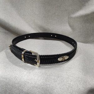 VINTAGE Metal Accent Woven Leather Belt Black